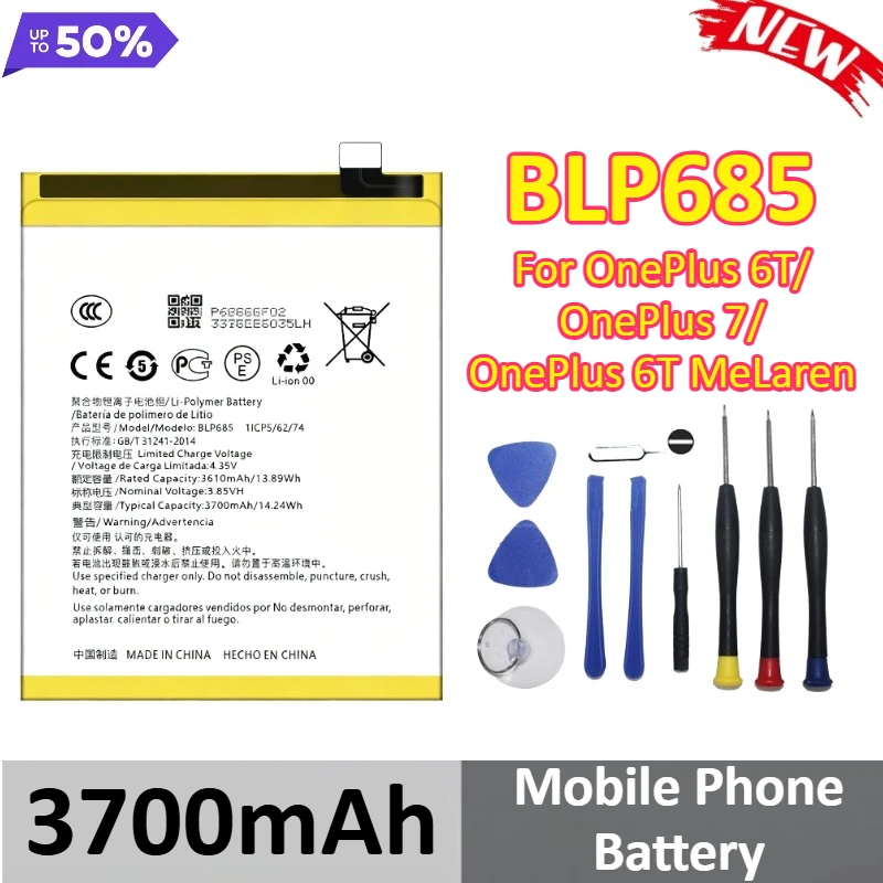 

BLP685 3700mAh Replacement Battery For OnePlus 6T/OnePlus 7/OnePlus 6T MeLaren Mobile Phone Battery +Tools