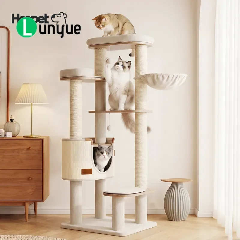 Cat Climbing Frame Sisal Scratching Post with Integrated Cat Nest Durable No Crumbs Space Saving Furniture for Indoor Cats