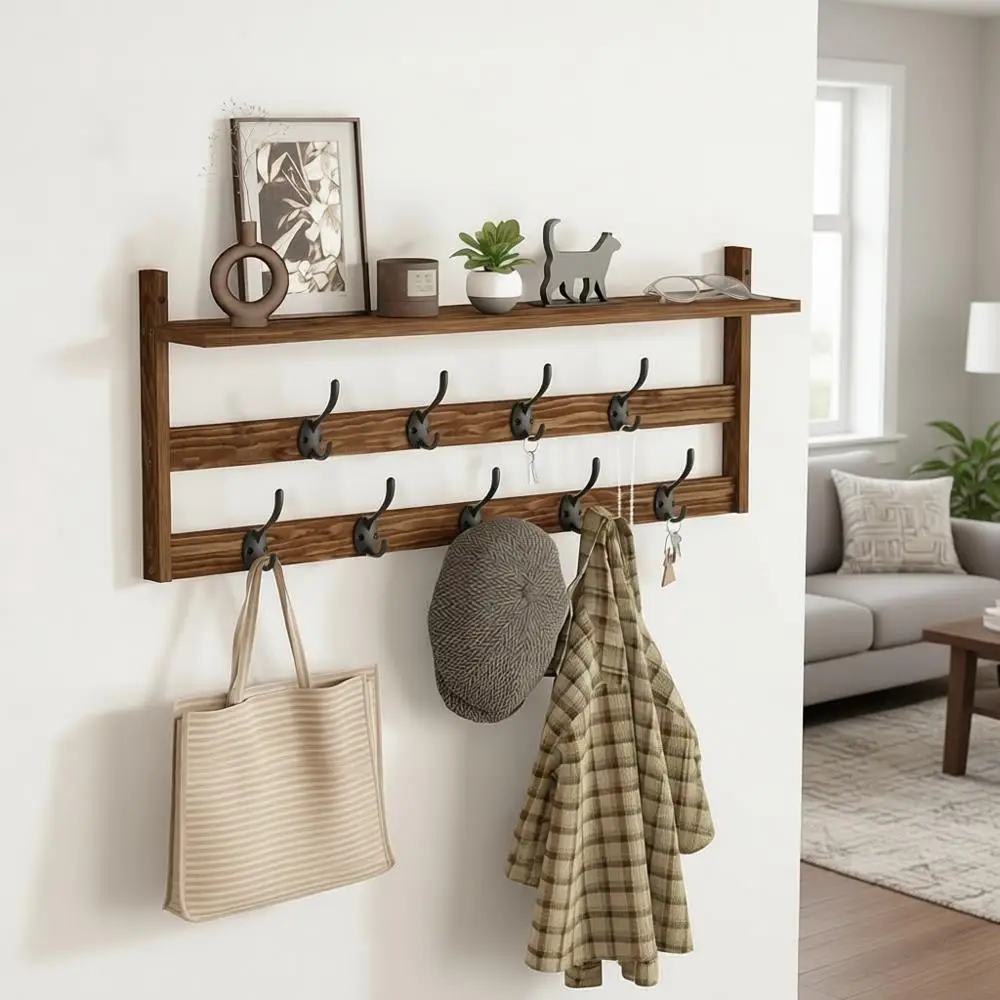 

29 Wall-Mounted Coat Rack with 9 Hooks for Entryway, Bathroom, Bedroom, Living Room, Kitchen