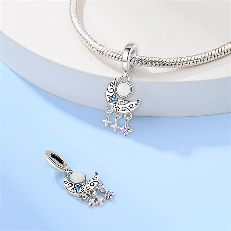 

Fit DIY 925 Original Bracelets Romantic Moon Travel 925 Silver Zircon Charms Pendant DIY Exquisite Birthday Party Jewelry Gifts