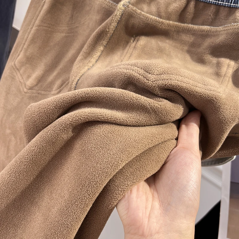 بنطلون جينز نسائي سميك من قماش الدنيم بلون الزيتون، تصميم مستقيم الساق بخصر طبيعي، أسلوب بسيط ودافئ لفصل الخريف #2