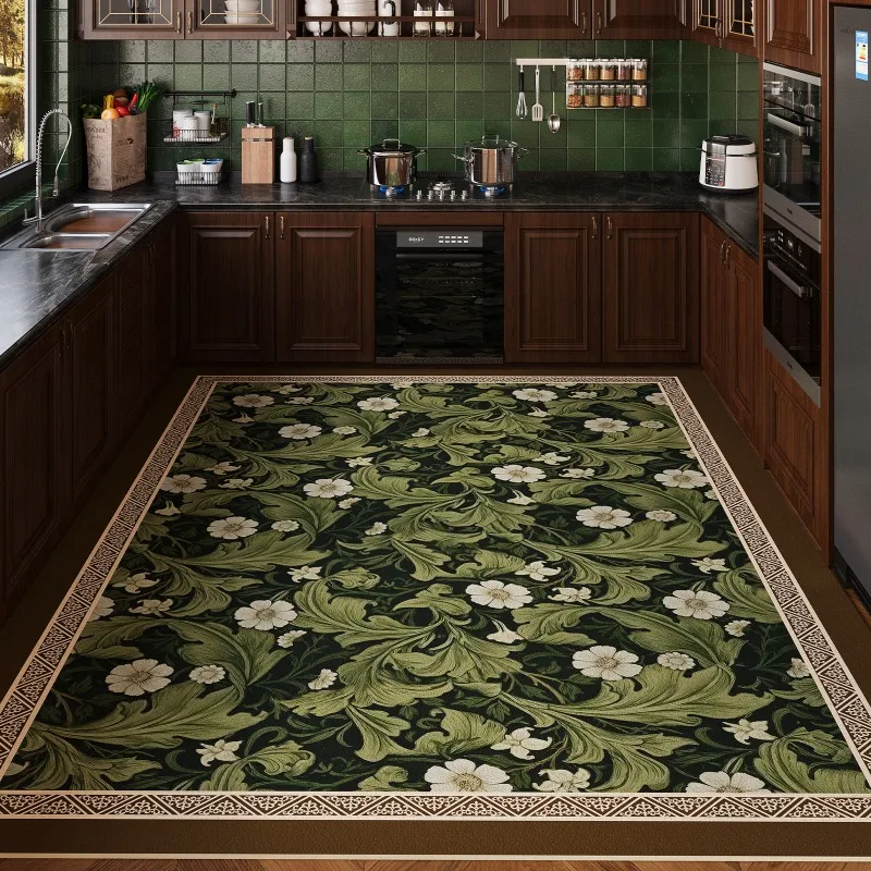 

Southern French Garden Style PVC Leather Kitchen Rug Waterproof Oil-proof Stain-resistant Carpet Large Area Non-slip Floor Mats