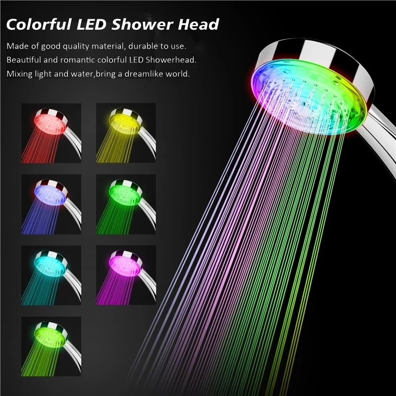 1pc Shower Head 7 Color 5 LED Romantic Automatic Lights Handheld Water Saving Rainfall Shower Head For Bath Bathroom Hot Sale