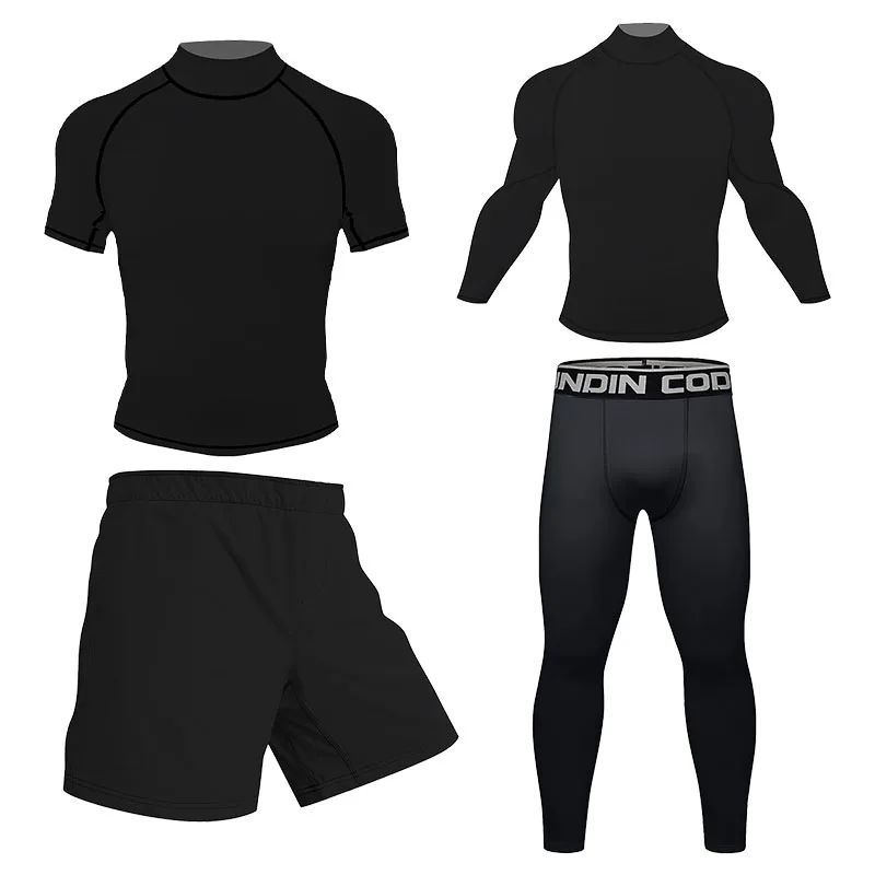 Pcs Men BJJ Rash Guard Set Anti-Slip Silicone Hem & Waistband Compression Shorts Leggings MMA Grappling Training Outfit