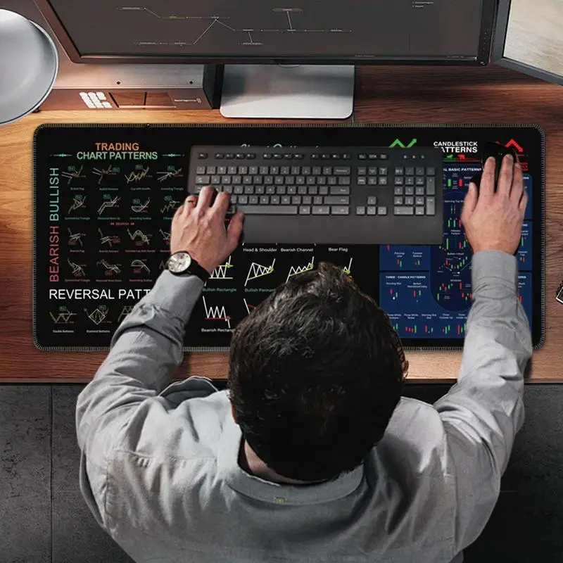 Stock Market Trading Muizen Pad Grafiekpatronen Spiekbriefje voor dag voor handelaars Grote antislip tafelmat voor kantoor