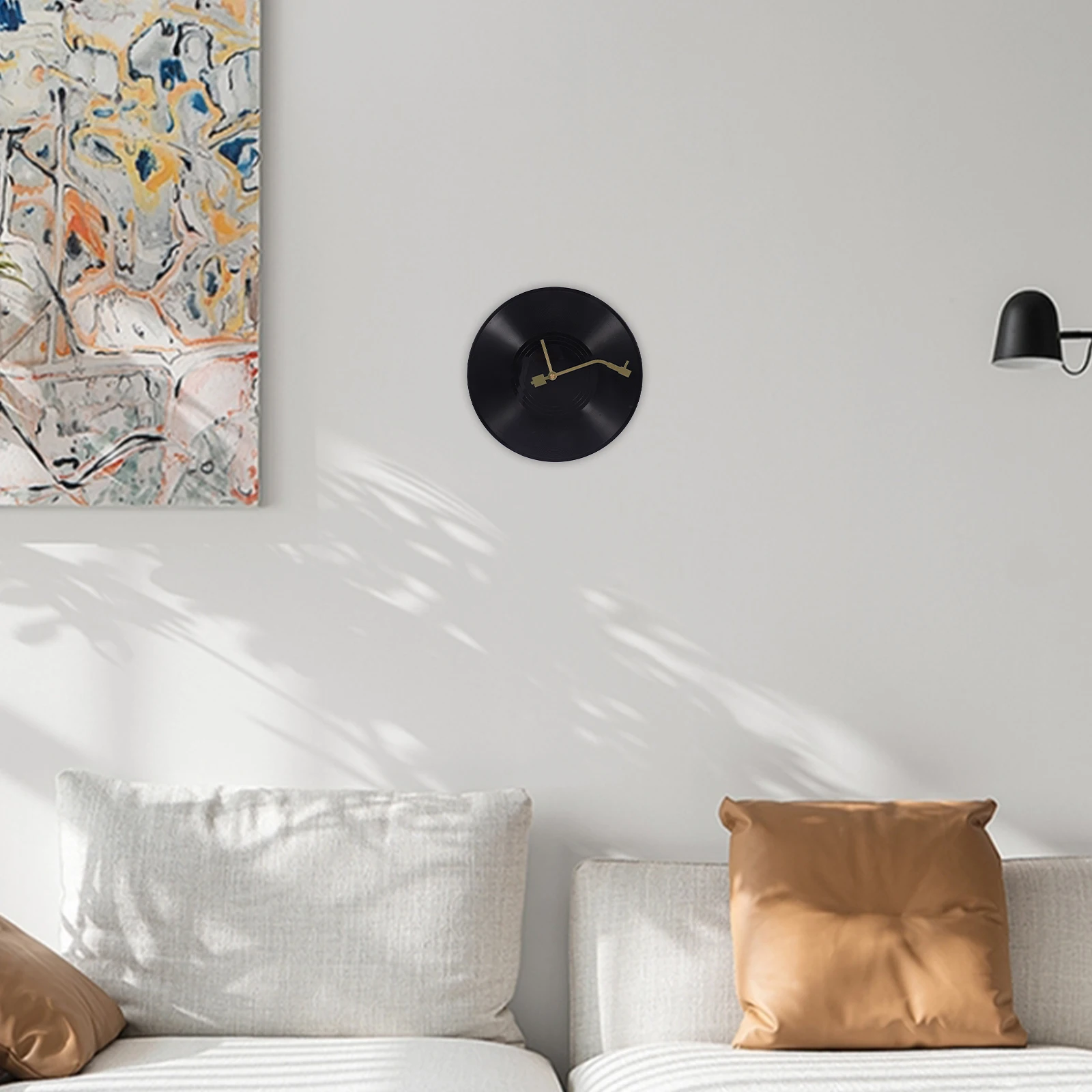 

Retro Vinyl Record Wall Clock Sturdy Plastic Safe Modern Home Decor Creative Personality DIY Graffiti Patterns