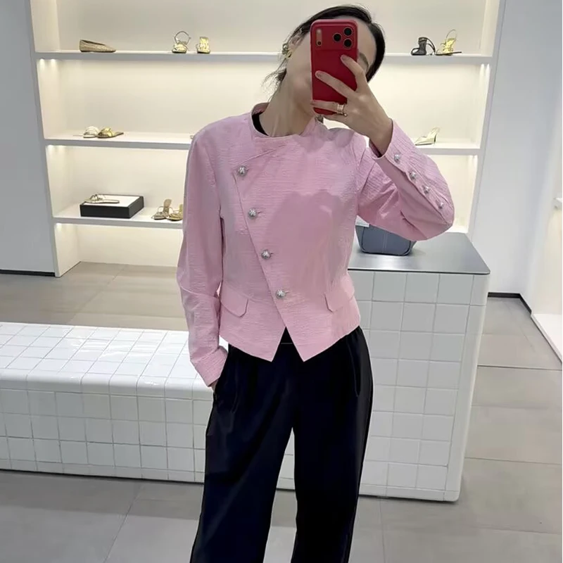 Women's Autumn New Jackets Blouse 2026 New Chic Pink Youth Jacket Women's Fashion Slim Short Warm Street Autumn Coats