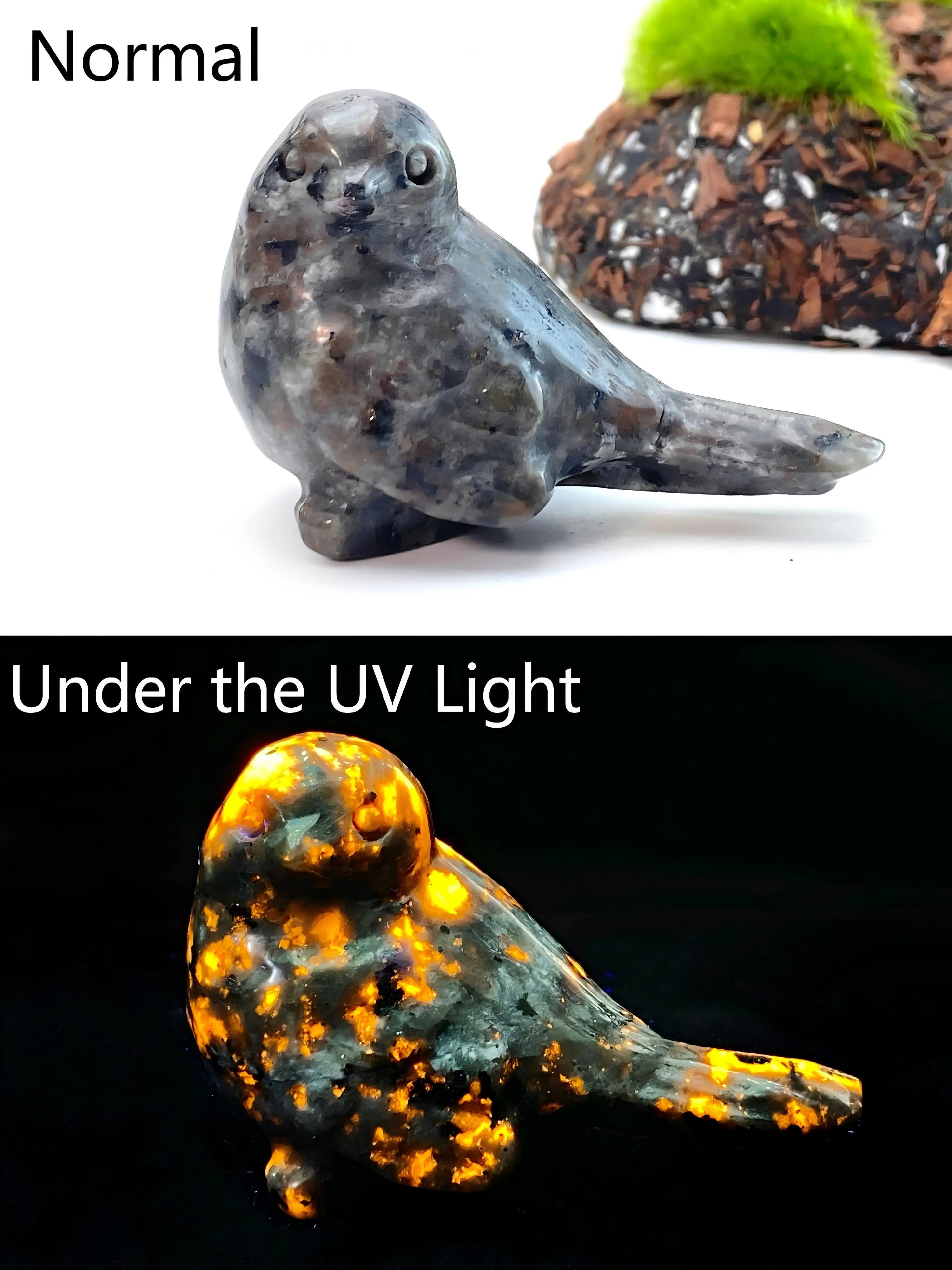 1PC Yooperlite Bird Carving-UV Fluorescent,Irregular Shape,Stone Collections,Halloween/Christmas Day Gift,DIY Decora,Room Decora