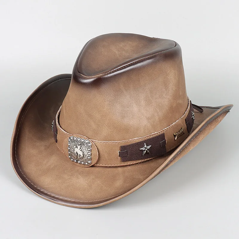

New 2025 Autumn Classic Western Cowboy Hat For Men Women Vintage Outdoor Fashion Faux Leather Cowgirl Cap Jazz Hats
