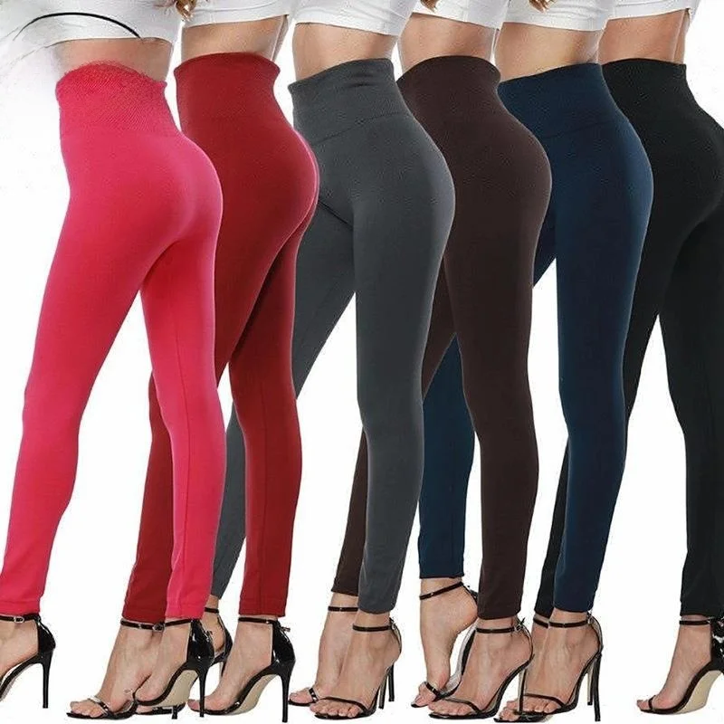

Women's High-Waisted One-Piece Warm Pants Thin Face Fce Pure Color Leggings Nine-Piece Pants Polyester Fiber 00%