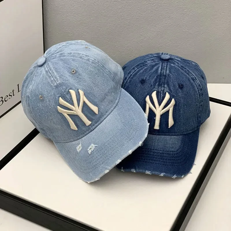 2024 New Luxury Brand MY Embroidered Washed Denim Baseball Cap for Men High Quality Black Vintage Y2k Dad Hats Gorras Hombre