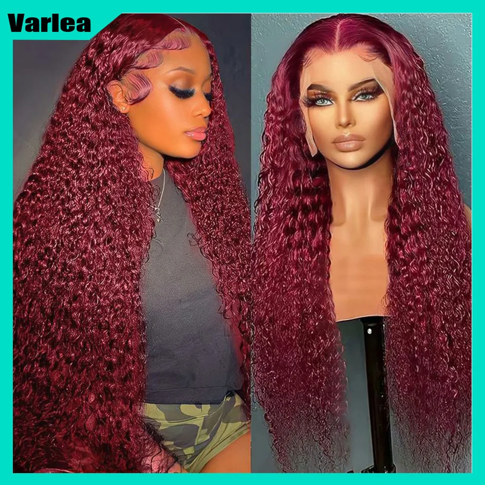 Varlea 200% Density Colored Human Hair Wigs Curly Hd Lace Wig 13x6 Human Hair Water Wave 13x4 Deep Wave 99 J Burgundy For Women