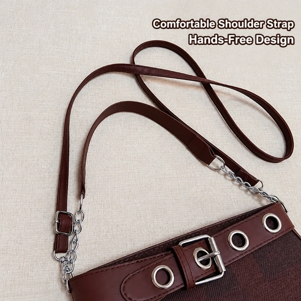 New Motorcycle Style Square Bag Buckle Detail Fresh Color Shoulder Bag Chain Decor Women Crossbody Bag Shopping