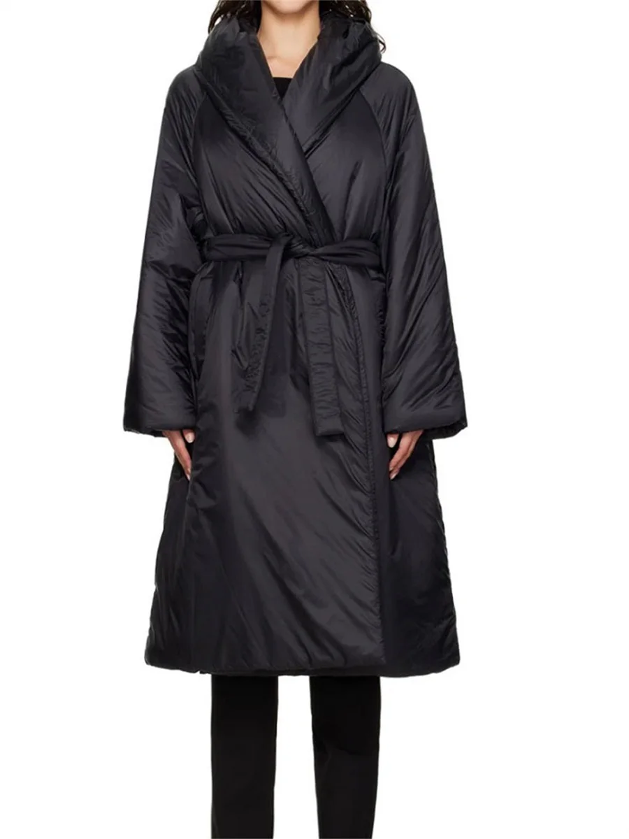 

Женская куртка на хлопковой подкладке осень/зима 202, атласная, с поясом, свободный крой, пуховик, плащ, новое высококачественное пальто Y2K