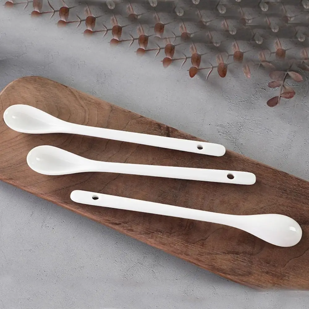 Ceramic Long Handle Spoons Flatware Dessert Spoon Ice Cream Spoon Tableware Tea Honey Supplies Kitchen Tools