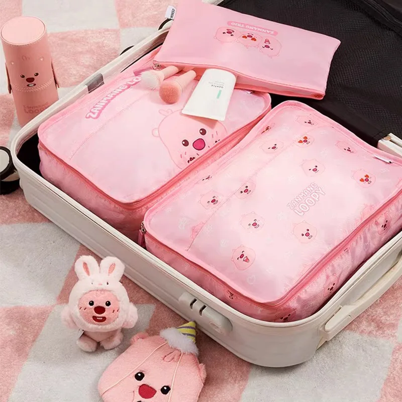 MINISO Kawaii Loopy Series Cartoon Travel Bag Three Piece Set Anime Girly Heart Cute Portable Makeup Brush Storage Bag