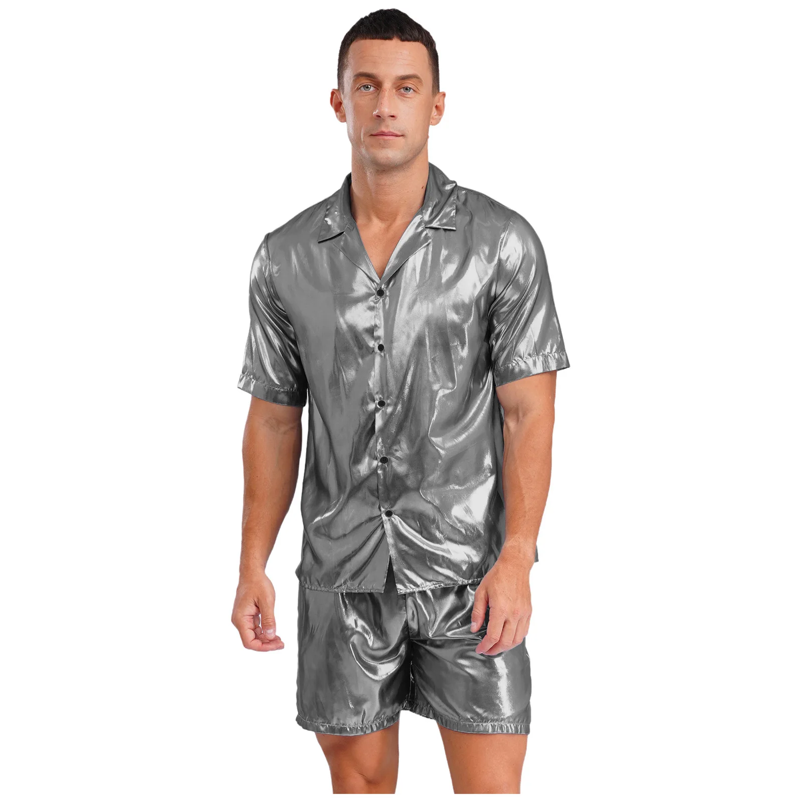 

Men's Smooth See-through Shirt Top And Boxer Shorts Set Two Pieces Glossy Pajamas for Summer Resort Vacation Travel Daily Wear