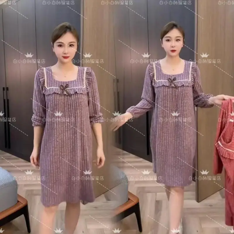 Hot 2025Spring Autumn New Loose Long Sleeved Mid Length Nightgown with Stylish High-End Feel Soft Comfort Home Wear Nightgown