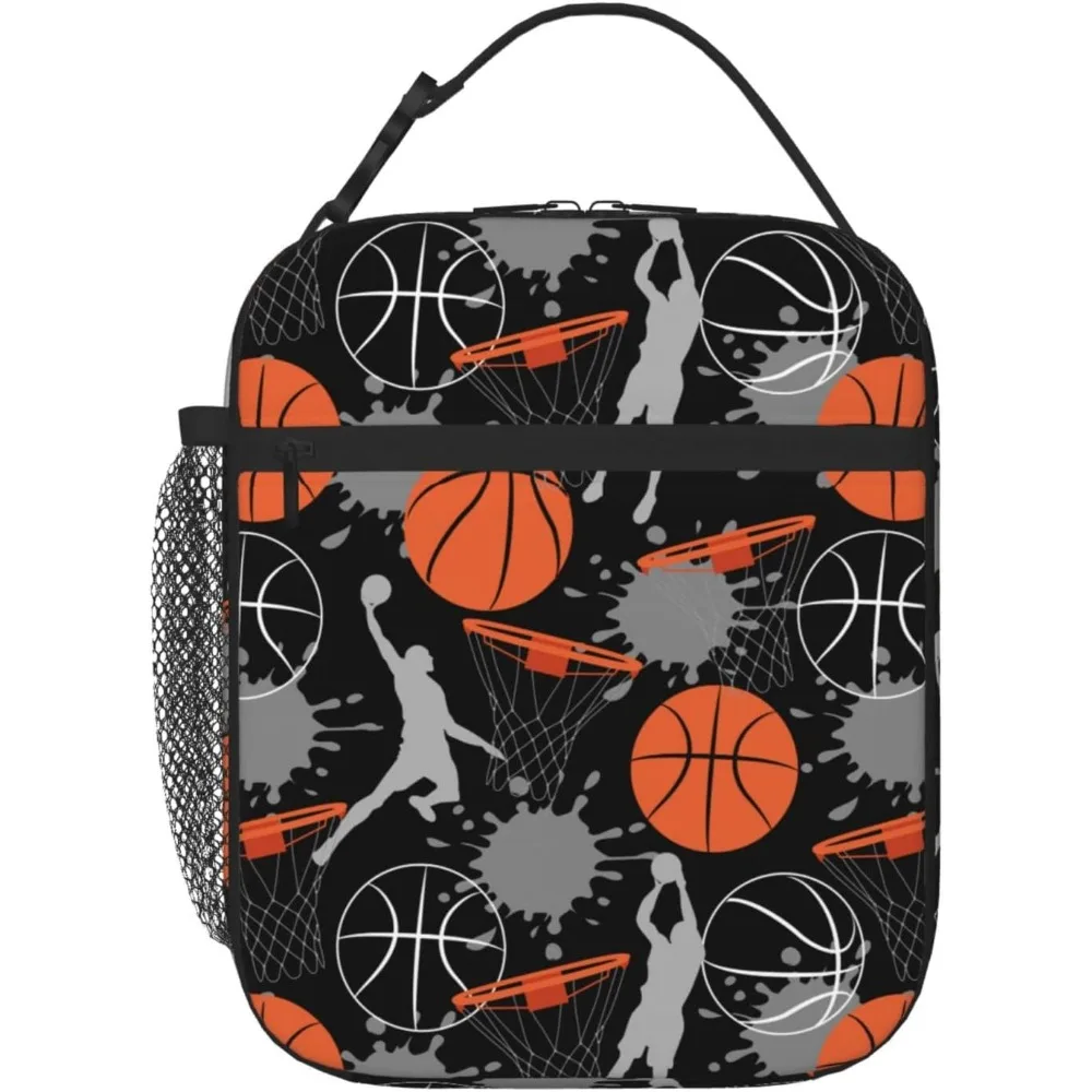 Basketball Lunch Box Insulated Lunch Bag Box Kids Boys Girls, Reusable Cool Small Bento Lunch Box Containers For Kids Women Men,