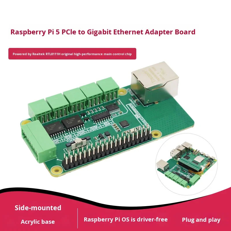 JUNROC Raspberry Pi 5 PCIe To Gigabit Ethernet & USB Gpio Multi-Port Expansion Board With Can/Rs485/Rs232 Support