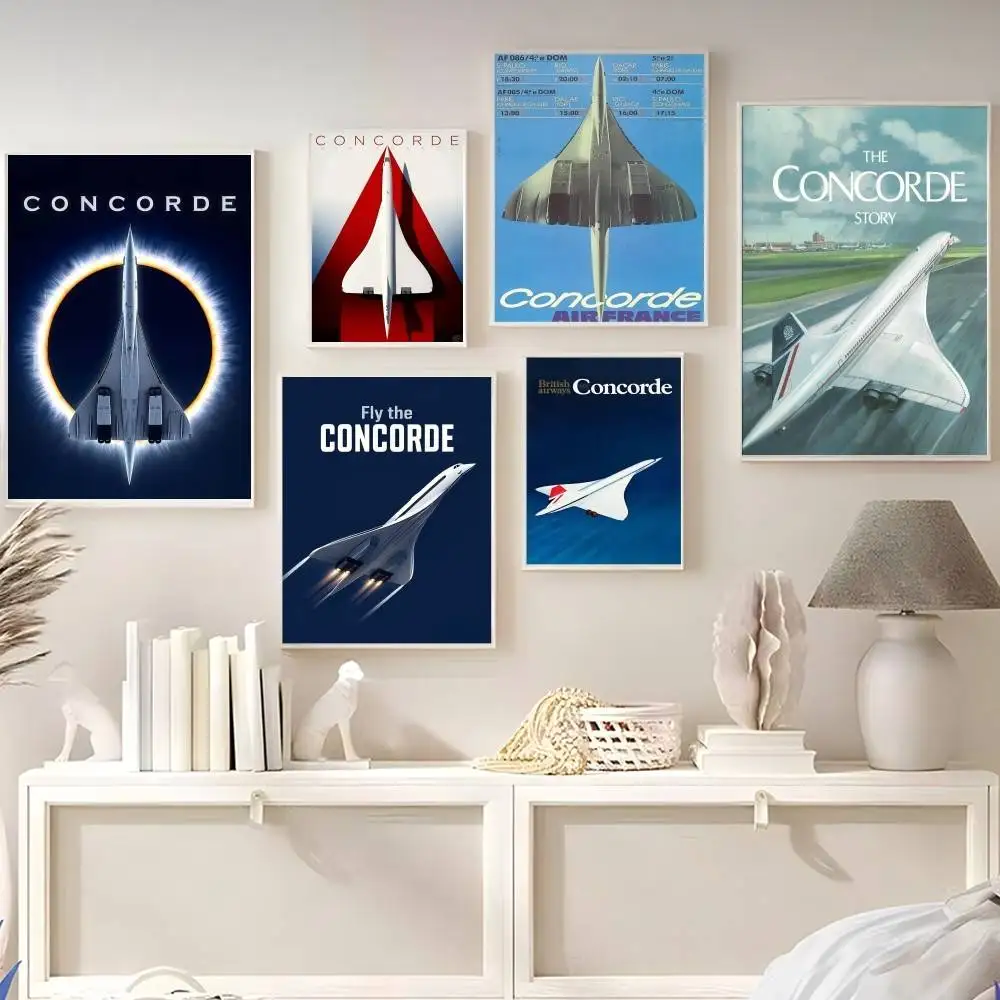 Retro Concorde Supersonic Aviation Whitepaper Poster Waterproof Paper Sticker Coffee House Bar Aesthetic Art Wall Painting