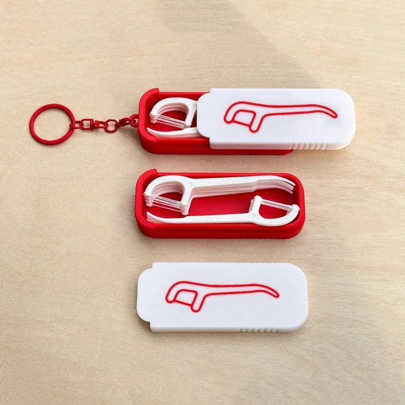 Portable Dental Floss Box with Keychain Mini Sliding Storage Box Reusable Toothpick Floss Organizer for Home Office Travel Small