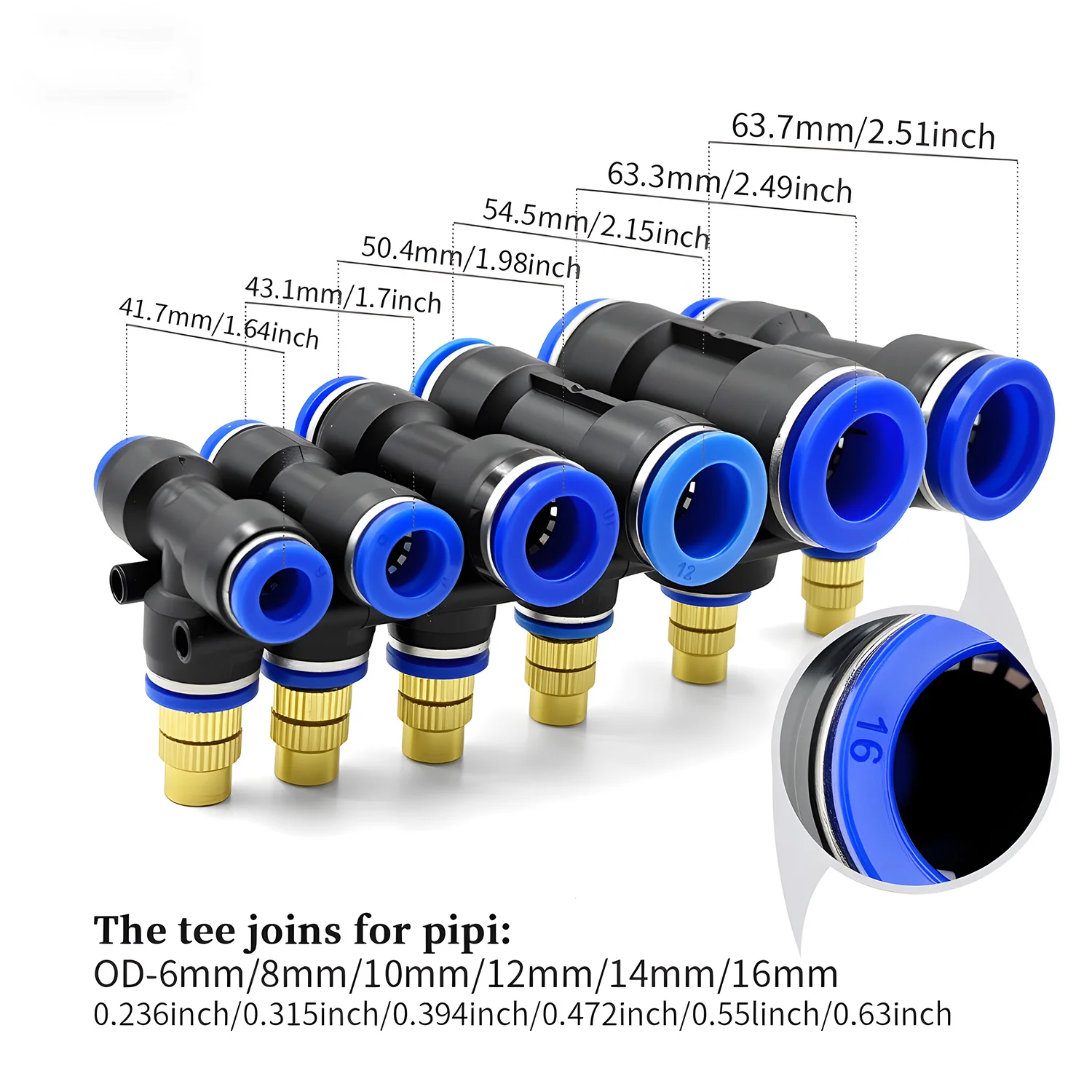 Brass Misting Nozzle with Tee Adapter and Adjustable Atomizer Sprayer for Efficient Irrigation with 6 8 10 12 14 16mm PE Tubing