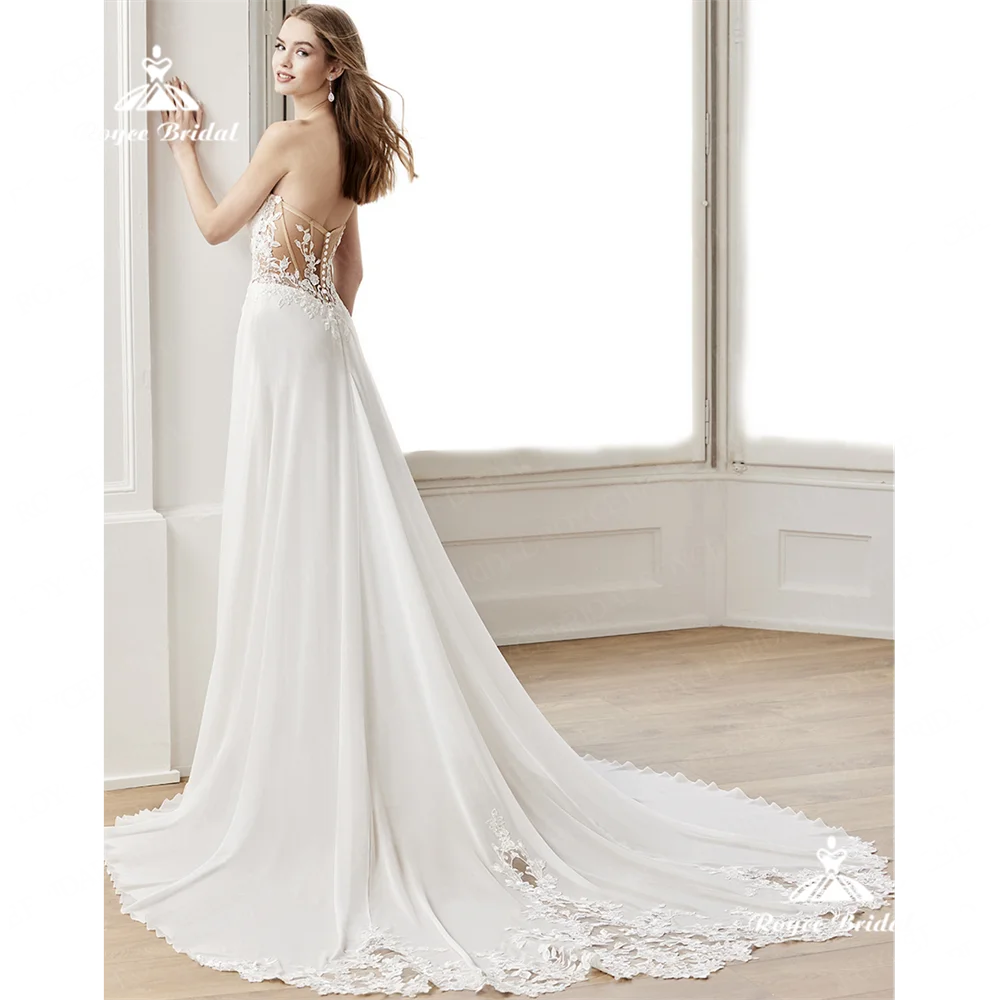 Roycebridal-vestido de novia de línea A, prenda de satén con abertura lateral, corte en tren, 2025