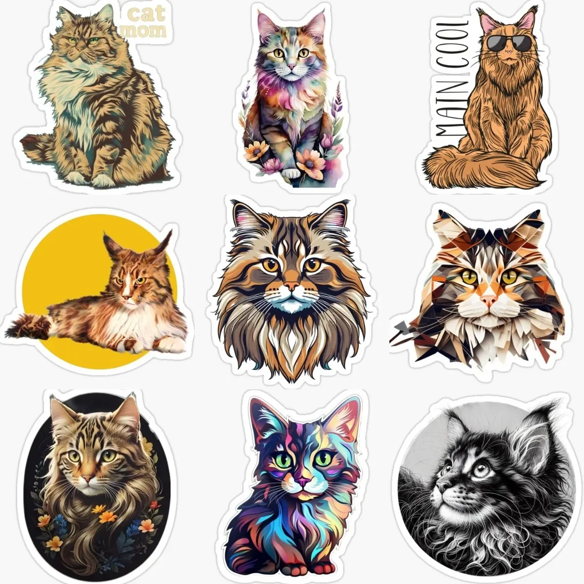 

Maine Coon Cat Cute Pets PVC Stickers for Decorate Fridge Room Window Wall Car Van Bicycle Helmet Bumper Decal Accessories