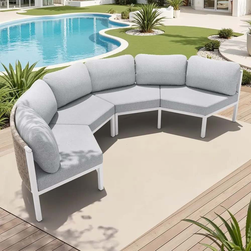 

HOUSE 4 Piece Patio Furniture Set, 2 x Metal Frame Cushioned Chair, 3Seat Sofa with Marbling Coffee Table, All Weahter Outdoor