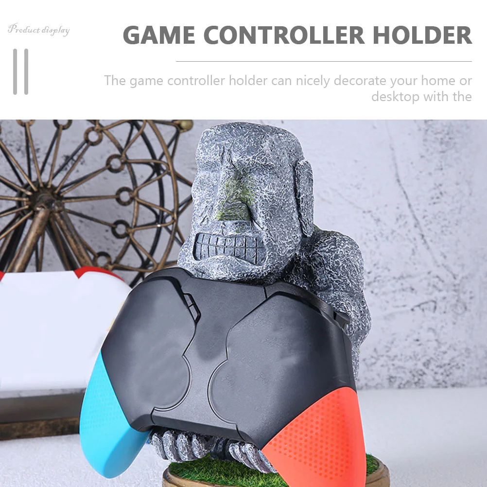 

Resin Game Controller Stand Moai Stone Statue Unique Desktop Organizer Holder Decorative Storage Rack Practical Display Holder