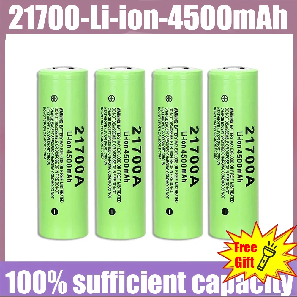 Brand New 100% Original 21700 Battery 4.2V 4500mAh Discharge 21700 Li-ion Battery Rechargable Battery with Free LED Flashlight