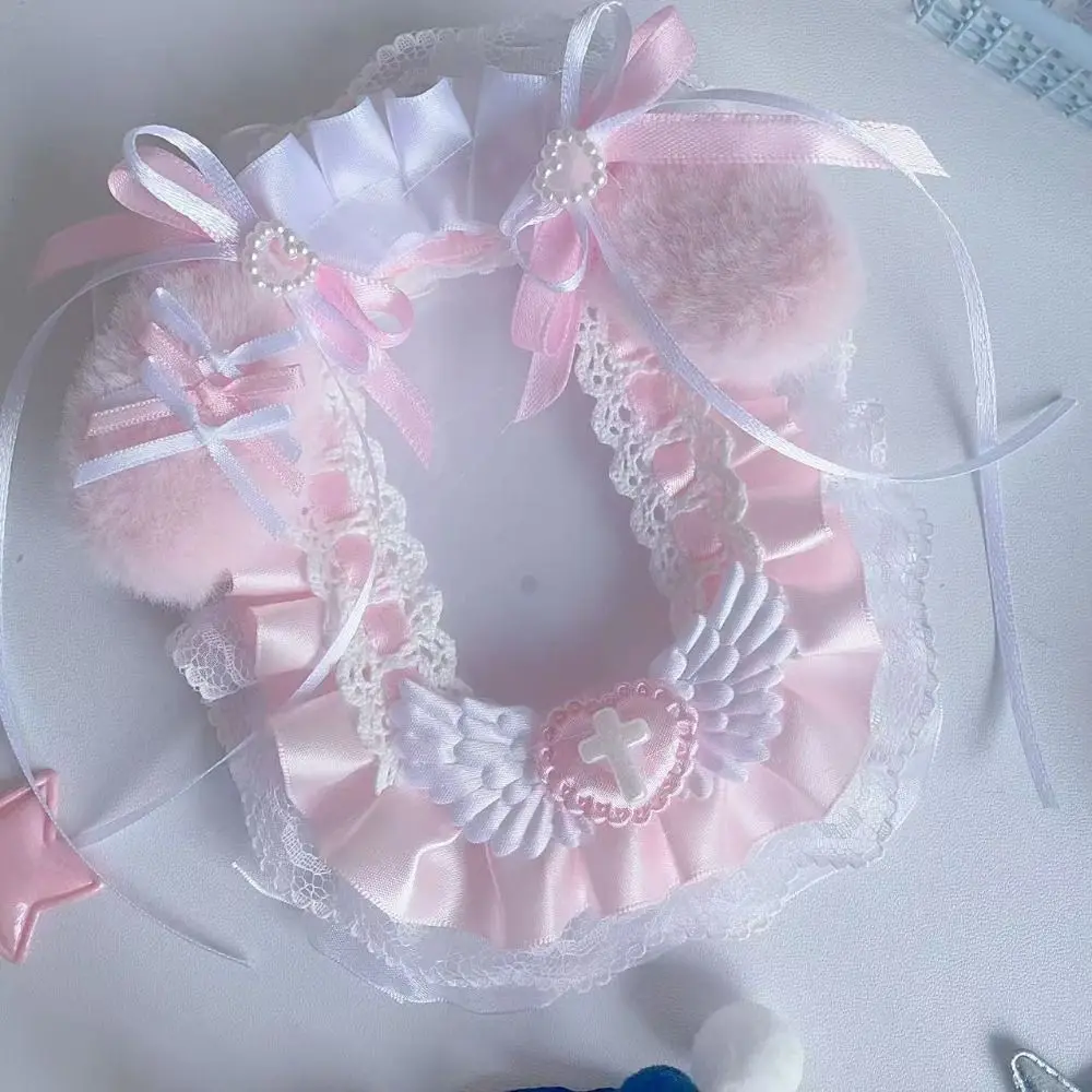 Cute Angel Wings Card Holder Lace Plush Photo Protector Case with Ribbon Anime Photocard Holder