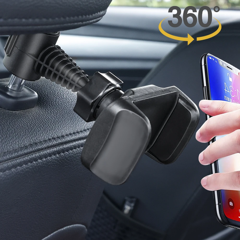 Cell Phone Holder for Microphone Stand 360° Swivel Adjustable Smartphone Clamp Mount in Car Back Seat Headrest Support Bracket