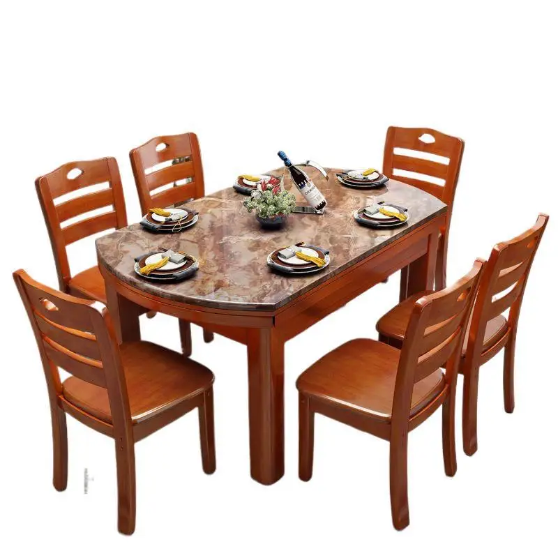 

Marble dining table household simple modern telescopic folding solid wood dining