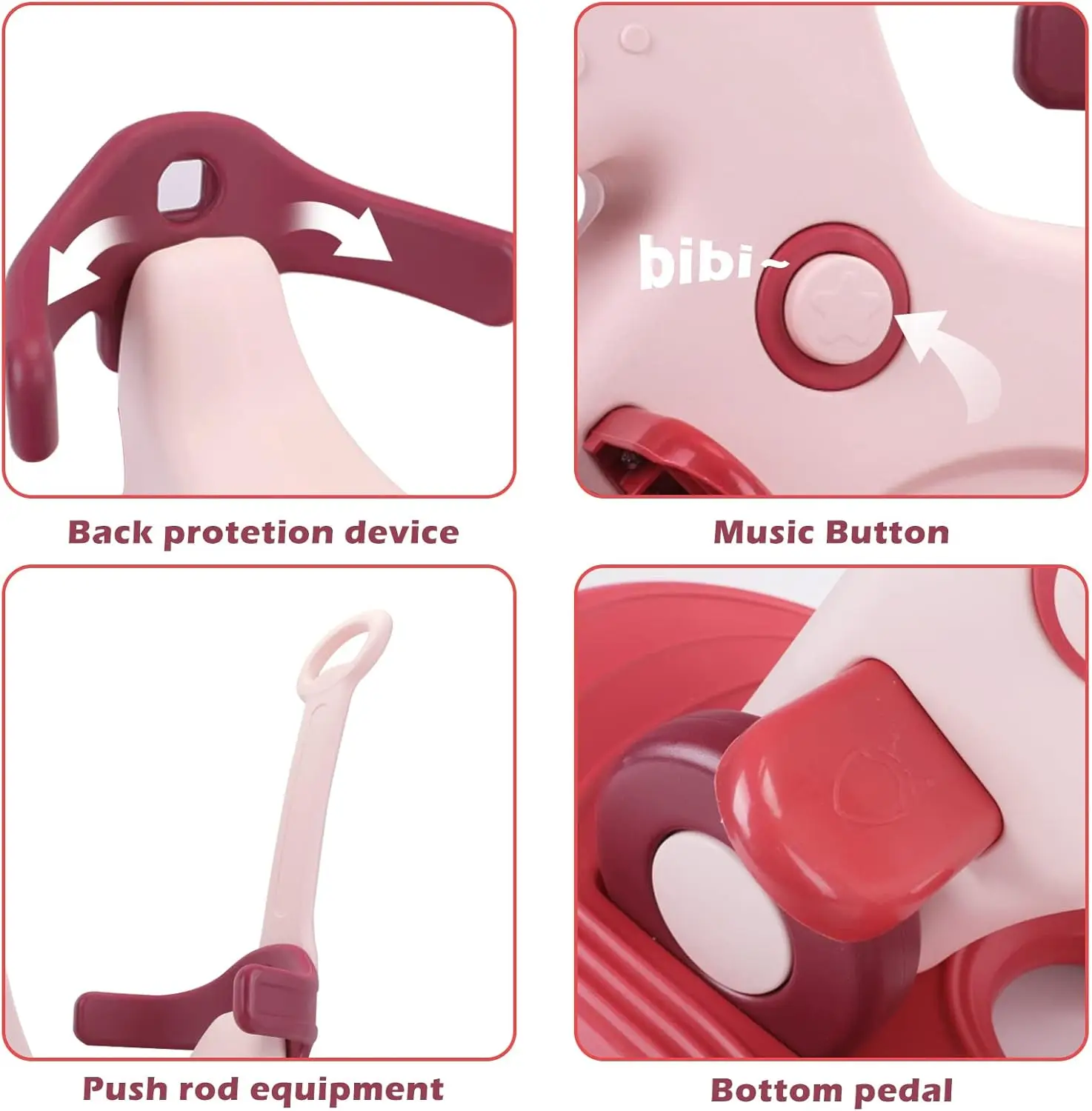 Cheval à bascule 4 en 1 pour les tout-petits de 1 à 3 ans, jouet à bascule pour bébé, cadeau d'anniversaire amusant pour les filles de 1 à plus, jouet à chevaucher avec poignées amovibles