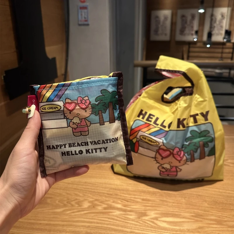 헬로 키티 귀여운 만화 고양이 대용량 접이식 환경 친화적인 경량 쇼핑백 미니 휴대용 보관 가방