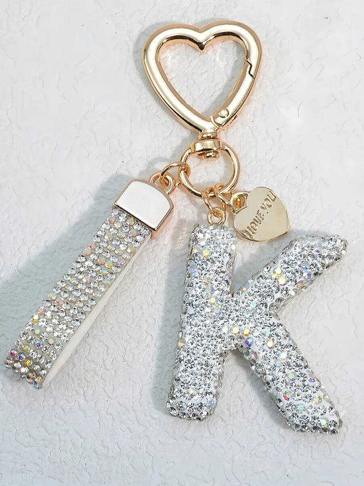 Glänzender Diamant-Besatz 26 Englische Initialen Schlüsselanhänger Auto Hochwertiger Schlüsselring Damenhandtasche Zierlicher Anhänger Thanksgiving-Geschenke – Detail 11