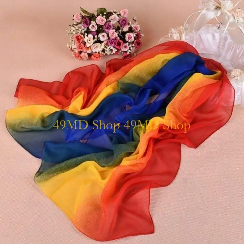 49MD 160x50cm Women Girl Long Shawl Three Gradient Color Rainbow Ombre Sunscr