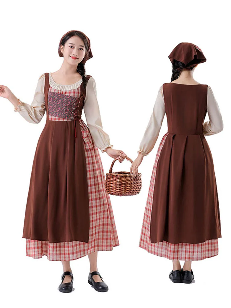 

Юбка горничной для взрослых, костюм для выступлений, средневековая сельская местность, полиэстер, женская модная этническая одежда