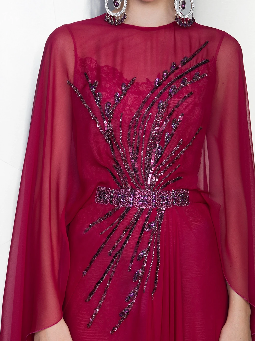 

Стильное вечернее платье цвета фуксии с блестками, женское платье для выпускного вечера по индивидуальному заказу, расшитое бисером шифоновое платье с длинными рукавами, винтажная одежда