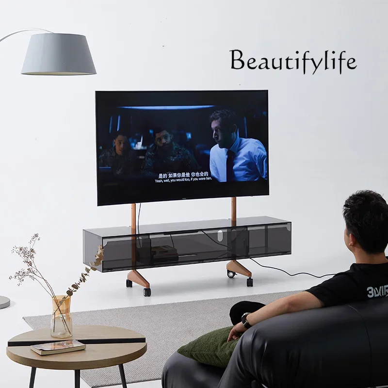 

wheels bedroom TV bracket small apartment without punching holes Gray square simple removable TV cabinet with