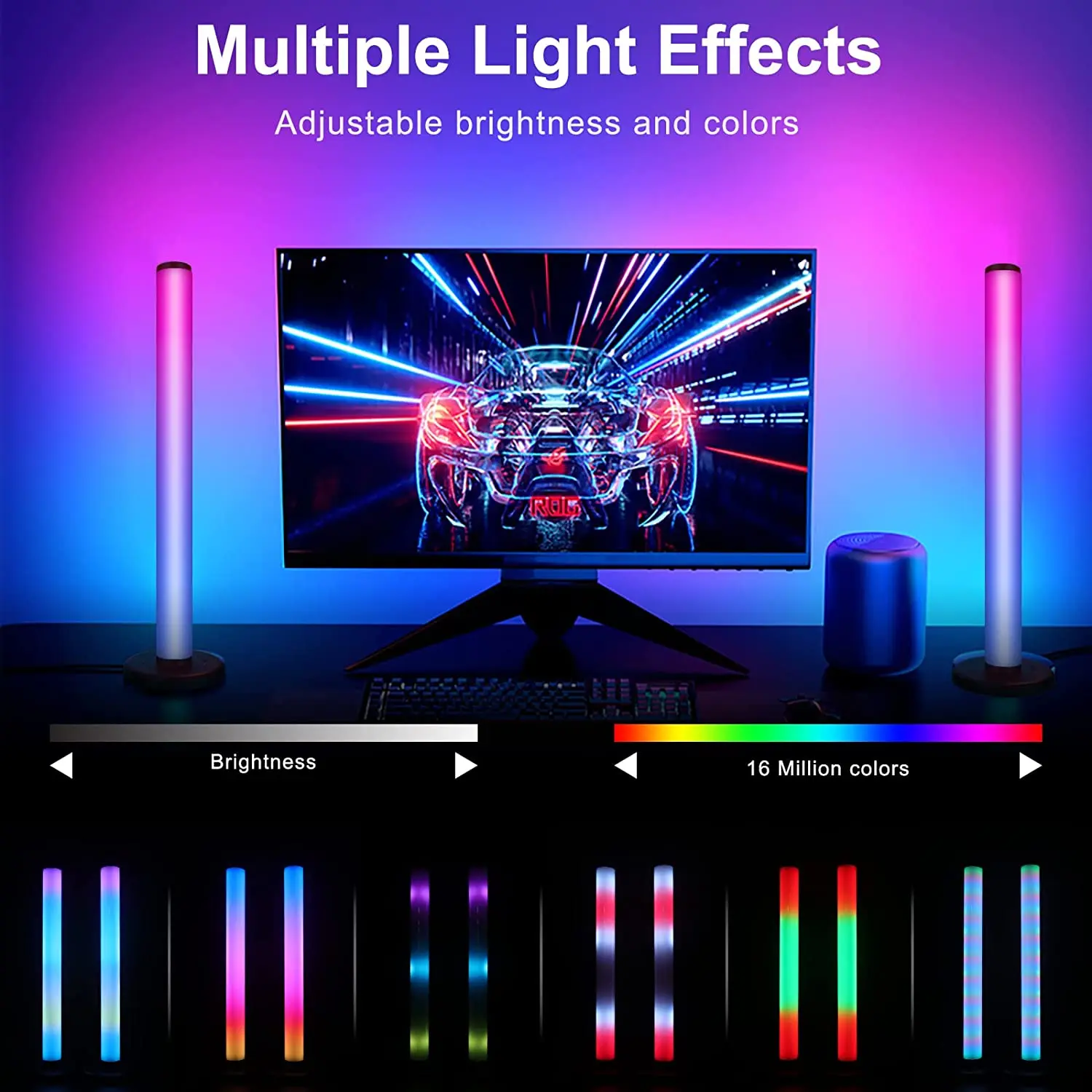 Smart 360° LED Light Bar Bluetooth RGB Atmosphere Lamp Music Sync TV Computer Gaming Light Room Decoration Nightlights Desktop