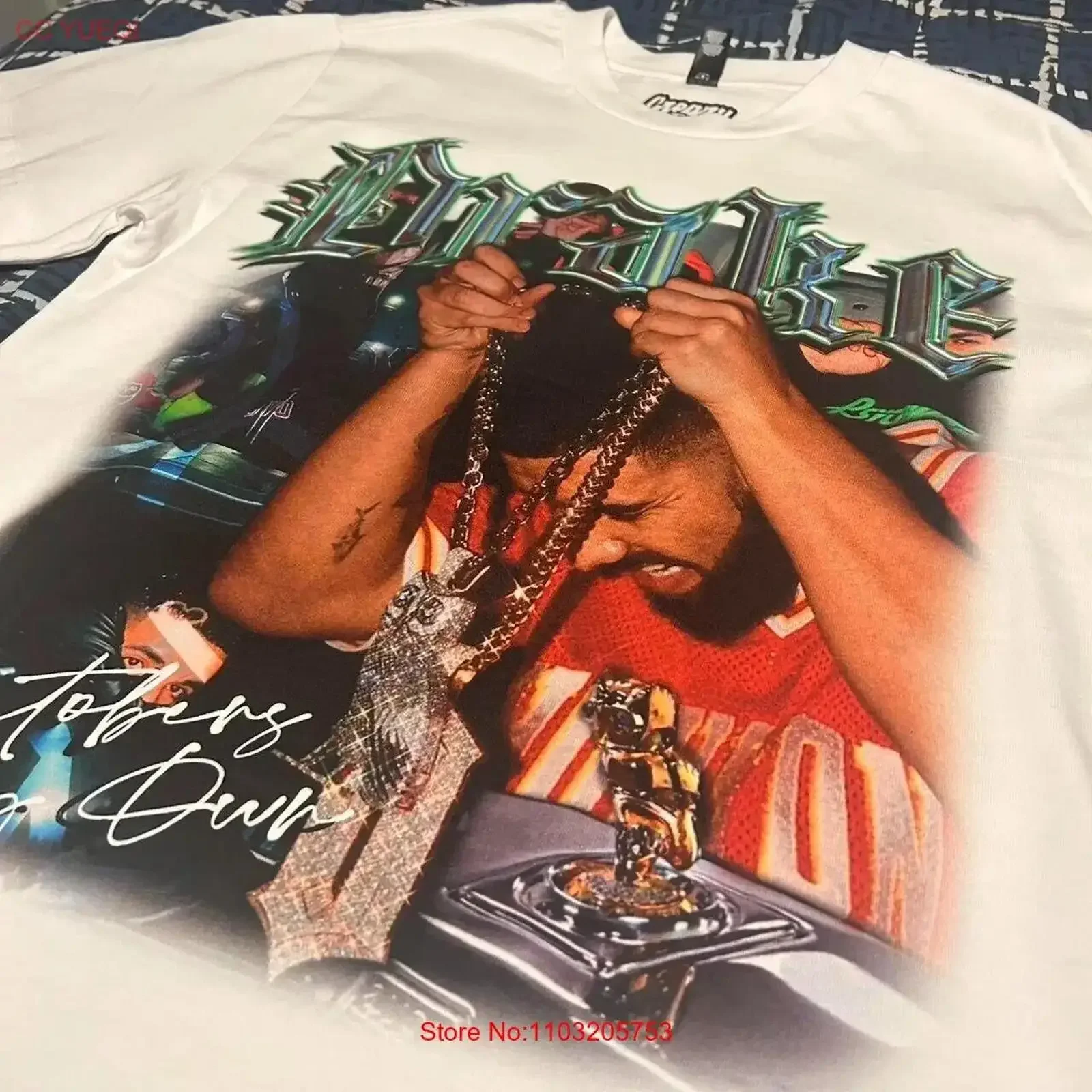 

Drake rap hip hop short sleeve white classic shirt KV28230 vintage Washed Stylish Versatile Slightly Casual vintage Washed