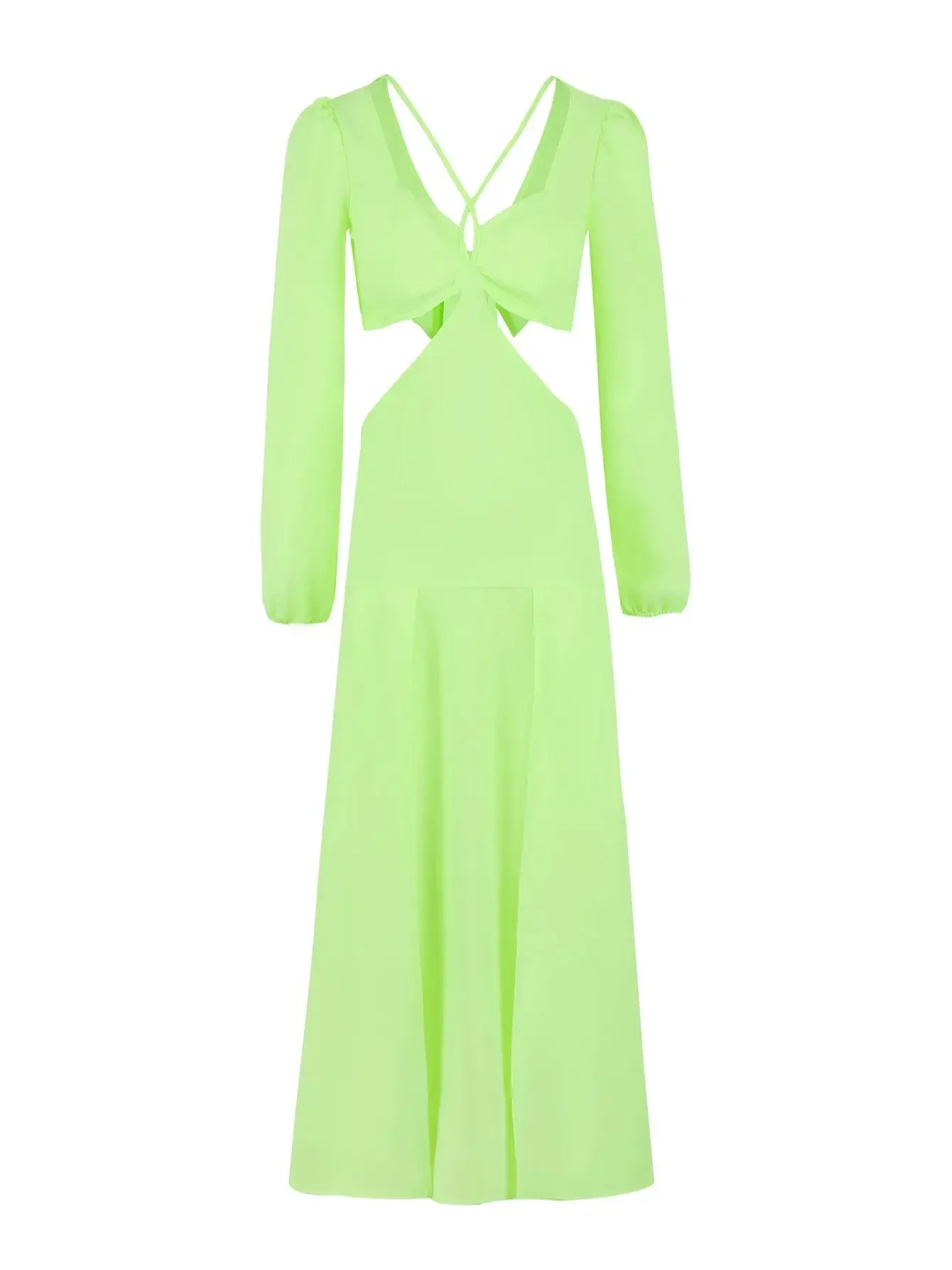 Abito lungo sexy a maniche lunghe da donna nuovo con scollo a V Abito lungo solido Halter Cut-Out Vita scoperta Reggicalze con spacco alto Vacanza