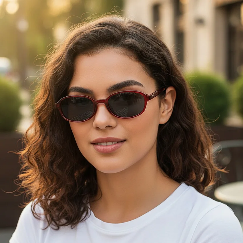 

Корейская версия, модные овальные солнцезащитные очки в маленькой оправе, высококачественные универсальные солнцезащитные очки для уличной фотографии, антисиние плоские солнцезащитные очки, очки