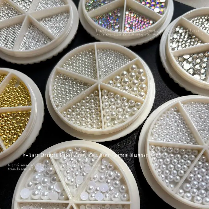 6 griglie mix mini perla piccole perline di caviale in acciaio inossidabile nail art strass decorazioni per nail art argento oro fascino smalto gel