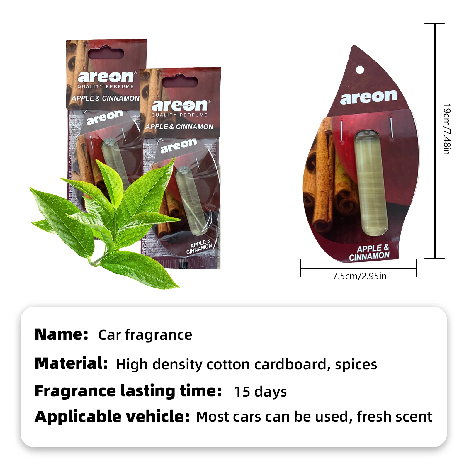Areon 5/20pcs Apple Scent Car Air Freshener, Natural Tea-Scented Paper, Car-Mounted Hanging Type, Car Interior Accessories view 2