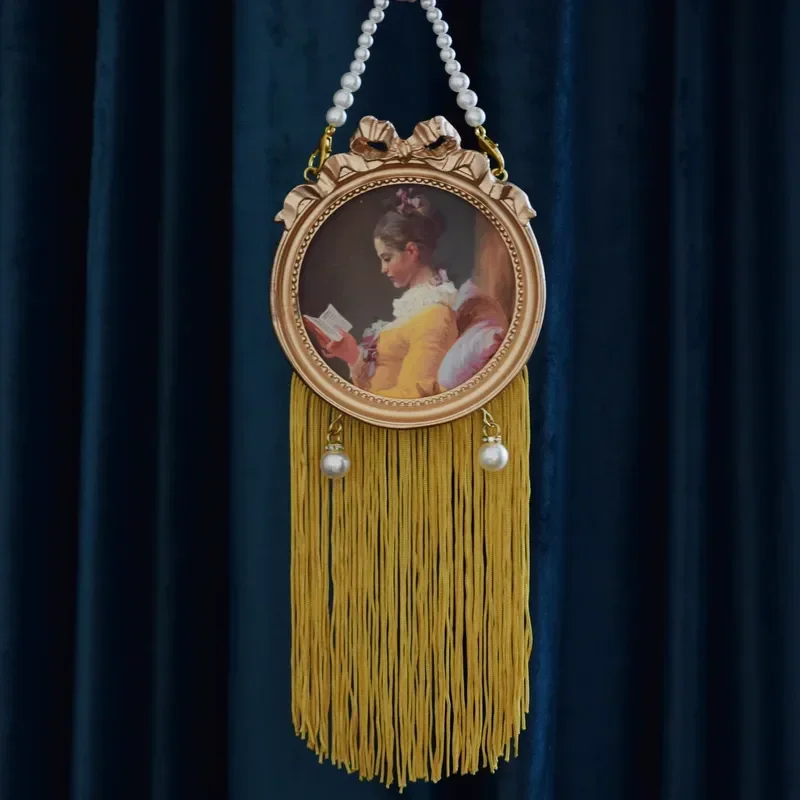 Handmade Custom Fringed Gilt Pearl Original Retro Living Room Character Decorative Painting Hanging Art Wall Decor