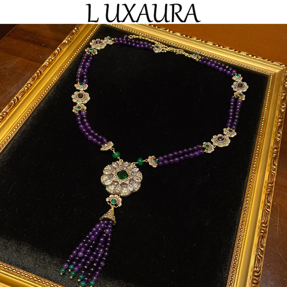 

Vintage fashion classic copper plated 18K purple natural freshwater pearl design paired with bohemian women's jewelry necklace